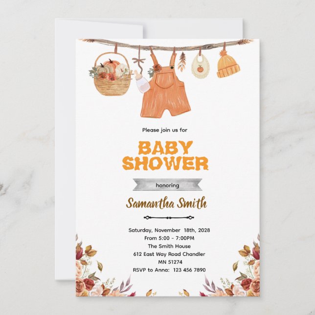 invitación de baby shower de calabaza (Anverso)