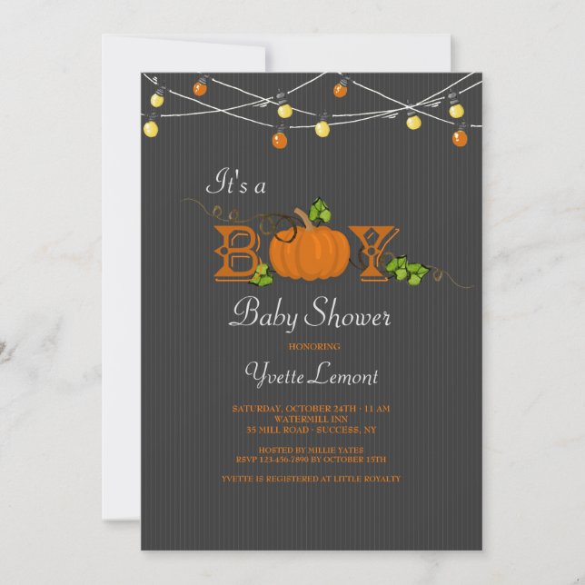 Invitación de Baby Shower de Calabaza (Anverso)