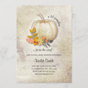 Invitación de Baby Shower de calabaza blanca con P