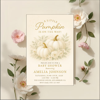 Invitación de baby shower de calabaza blanca y dor