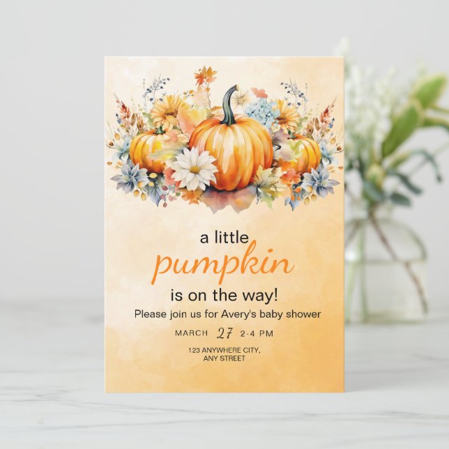 Invitación de Baby Shower de Calabaza de Otoño, Pe (Anverso de pie)