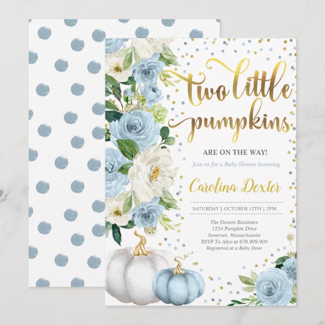Invitación de Baby Shower de calabaza gemela caída (Anverso / Reverso)