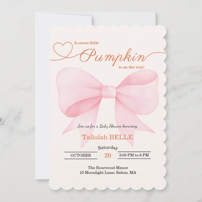 Invitación de Baby Shower de calabaza pequeña - Bo (Anverso)