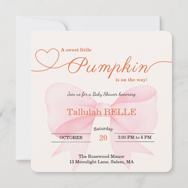 Invitación de Baby Shower de calabaza pequeña - Bo (Anverso)