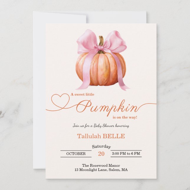Invitación de Baby Shower de calabaza pequeña - Bo (Anverso)