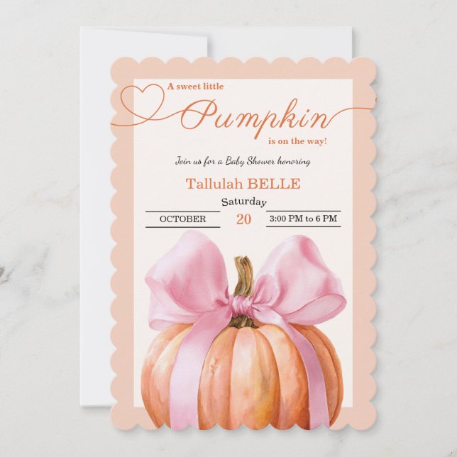Invitación de Baby Shower de calabaza pequeña - Bo (Anverso)