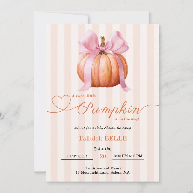 Invitación de Baby Shower de calabaza pequeña - Bo (Anverso)