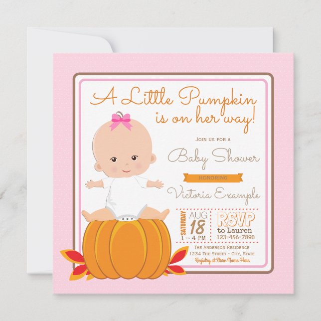 Invitación de Baby Shower de calabaza pequeña para (Anverso)
