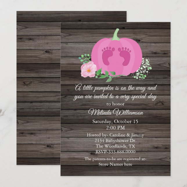 Invitación de Baby Shower de calabaza rosa de made (Anverso / Reverso)