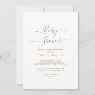 Invitación de baby shower de caligrafía en oro del