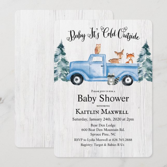 Invitación de Baby Shower de Camión de Animales de (Anverso / Reverso)