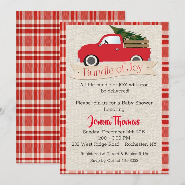 Invitación de Baby Shower de Camión Rojo (Anverso / Reverso)