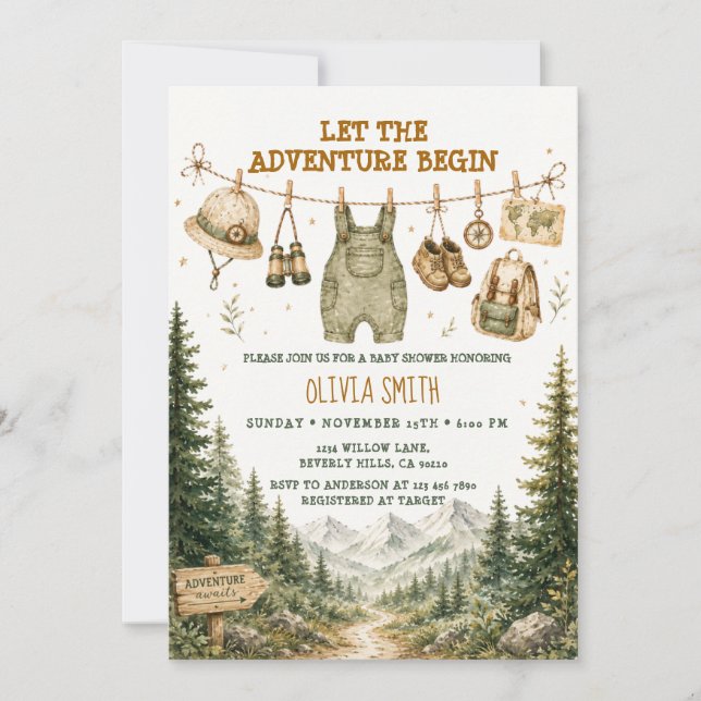 Invitación de Baby Shower de Camping en Bosque de  (Anverso)