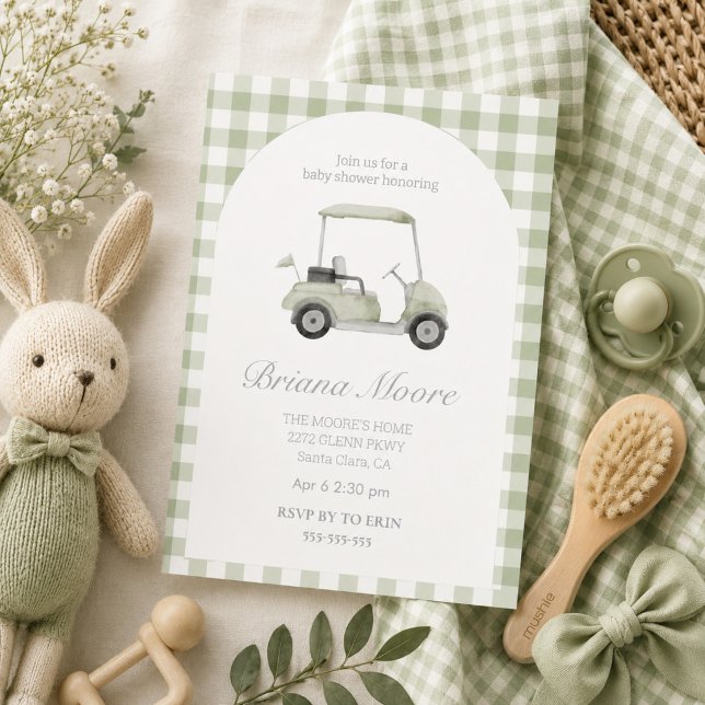 Invitación de baby shower de carrito de golf verde (Subido por el creador)