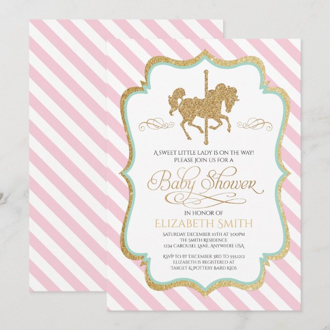 Invitación de baby shower de carrusel (Anverso / Reverso)