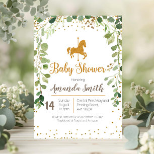 invitación de baby shower de carrusel con vegetaci