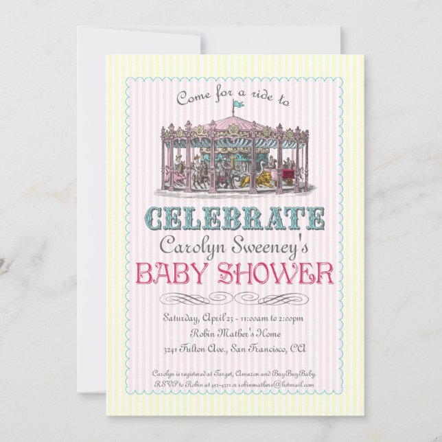 Invitación de Baby Shower de carrusel de época (Anverso)