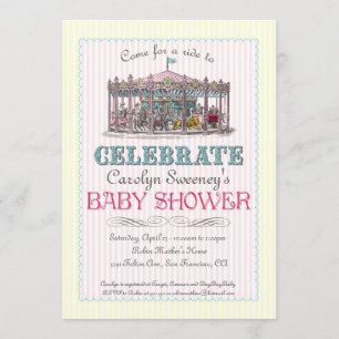 Invitación de Baby Shower de carrusel de época