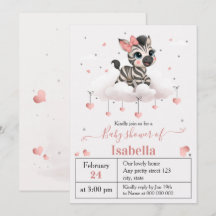 invitación de baby shower de cebra bebé adorable