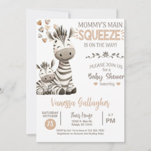 Invitación de baby shower de cebra de mamá y bebé.