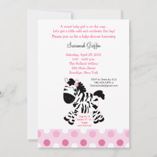 Invitación de Baby Shower de Cebra Rosa Cute 5x7