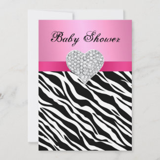 Invitación de Baby Shower de Cebra Rosa Diamond He