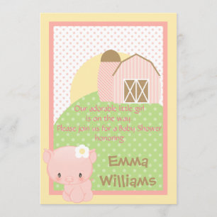 Invitación de Baby Shower de cerdo de granja-rosa-
