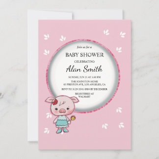 Invitación de Baby Shower de Cerdo Rosa Lindo