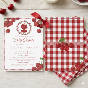 Invitación de Baby Shower de Cereza Niña Dulce Peq