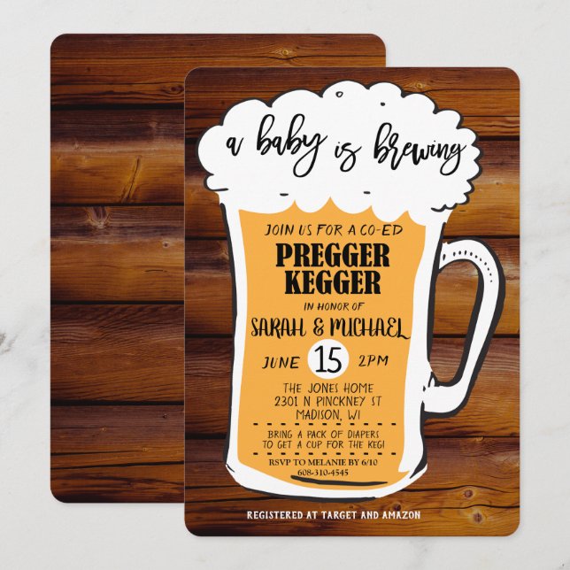 Invitación de Baby Shower de cerveza Pregger Kegge (Anverso / Reverso)