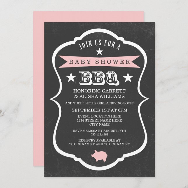Invitación de Baby Shower de Chalkboard / Chica (Anverso / Reverso)