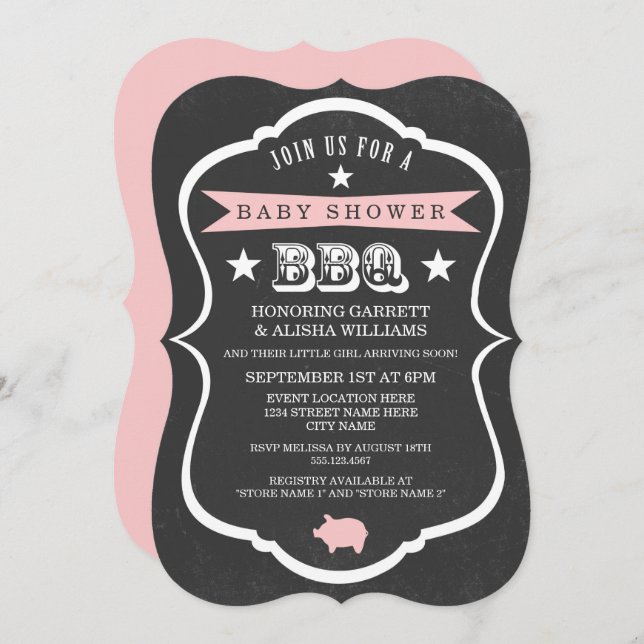 Invitación de Baby Shower de Chalkboard / Chica (Anverso / Reverso)