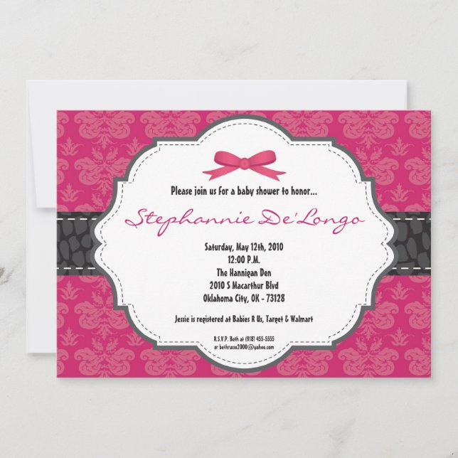 Invitación de Baby Shower de Cheetah Damask de col (Anverso)