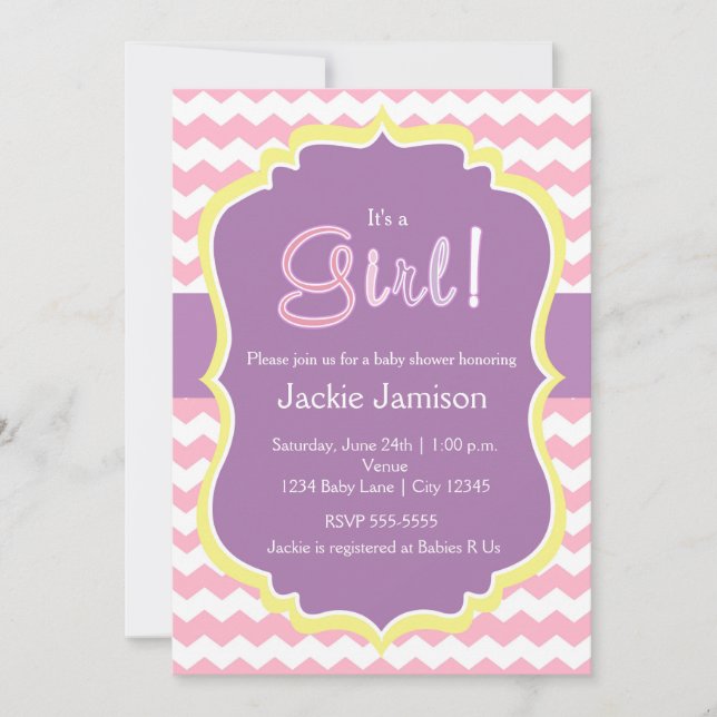 Invitación de Baby Shower de Chevron de Primavera  (Anverso)