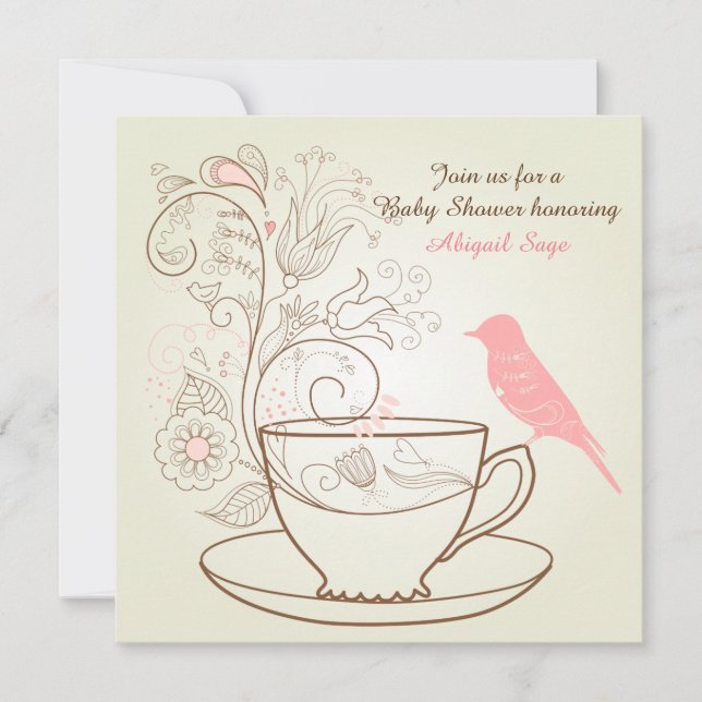 Invitación de Baby Shower de Chicas Fiestas de té  (Anverso)