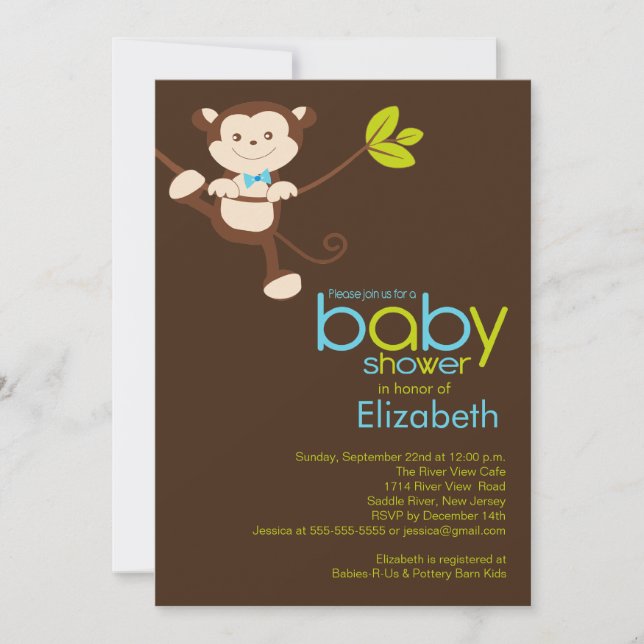 Invitación de Baby Shower de chico mono (Anverso)