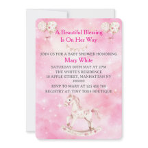 Invitación de baby shower de Chinoiserie rosa
