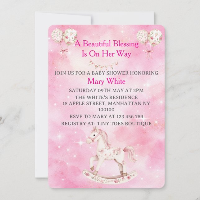 Invitación de baby shower de Chinoiserie rosa (Anverso)