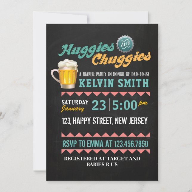 Invitación de Baby Shower de Chuggies y Huggies (Anverso)