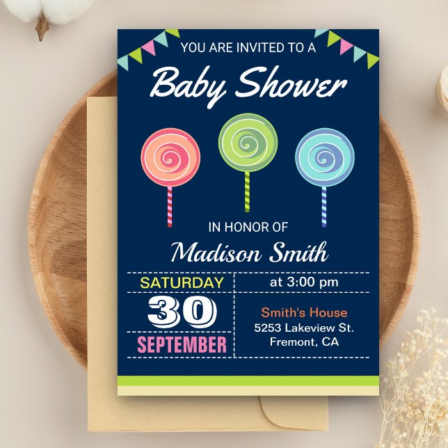 Invitación de Baby Shower de Chupachups de Dulces (Subido por el creador)