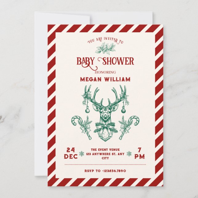 Invitación de baby shower de ciervo de Navidad vin (Anverso)