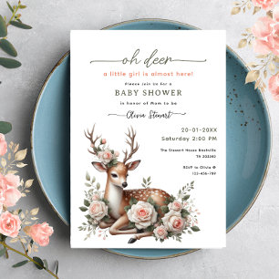 Invitación de baby shower de ciervo floral rosa ac