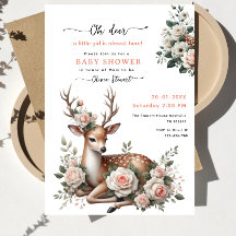 Invitación de baby shower de ciervo floral rosa ac