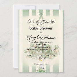 Invitación de Baby Shower de Cigüeña en Verde Salv