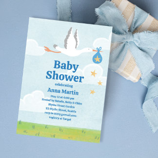 Invitación de Baby Shower de Cigüeñas y Estrellas