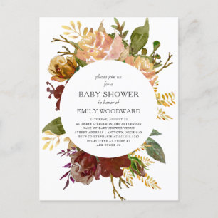 Invitación de Baby Shower de Círculo Floral Rústic