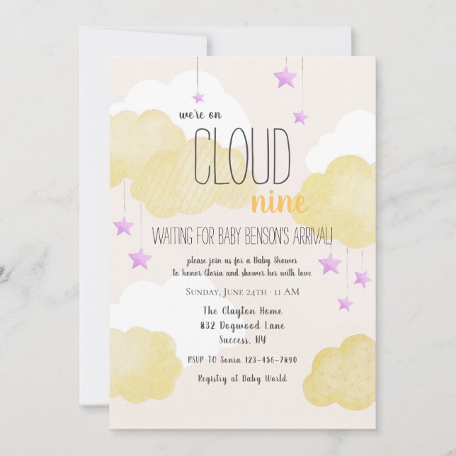 Invitación de Baby Shower de Cloud 9 en oro (Anverso)