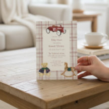 Invitación de Baby Shower de Coche de Juguete Rojo