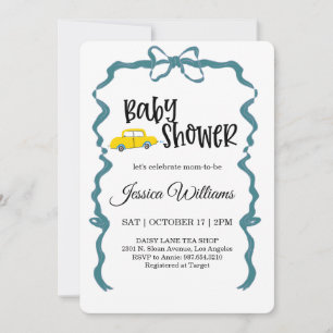 Invitación de baby shower de coche vintage acuarel