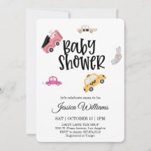 Invitación de baby shower de coche vintage acuarel